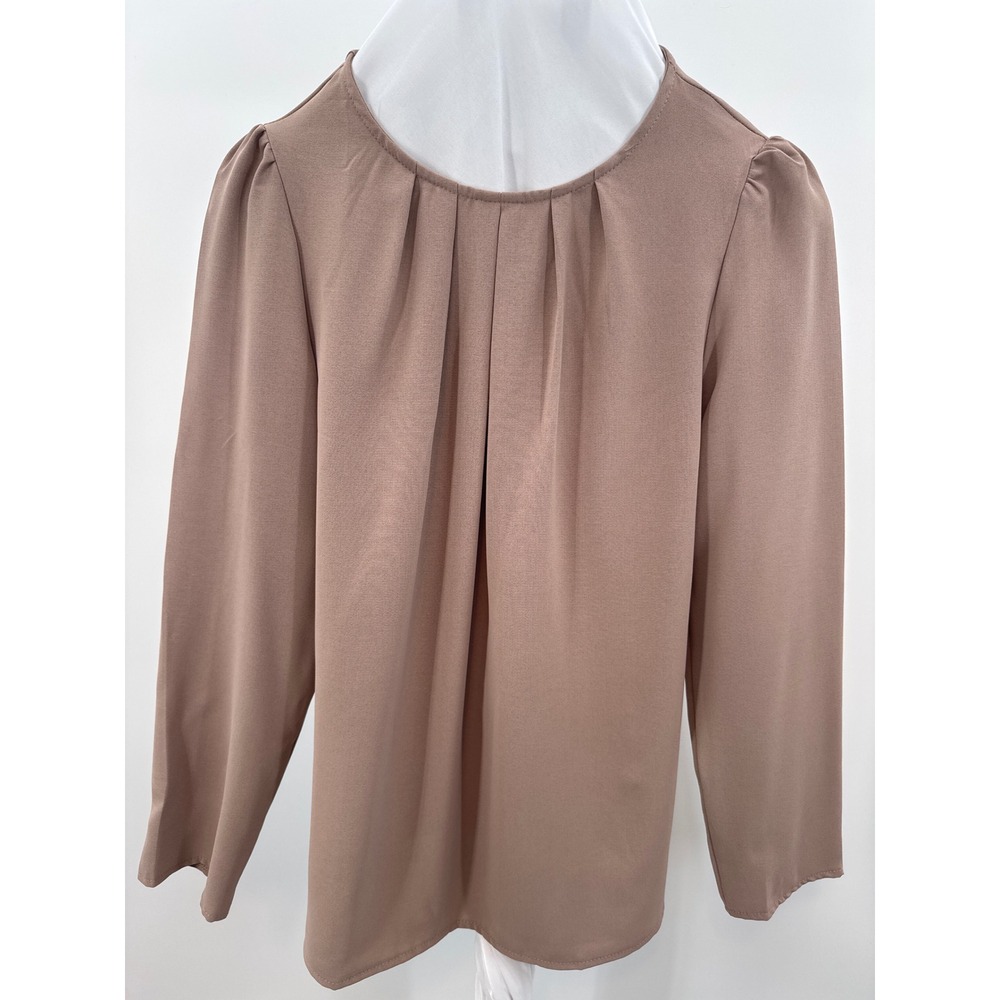 SHEIN Women's Taupe Pleated Round Neck Long Sleeve Top Size L
